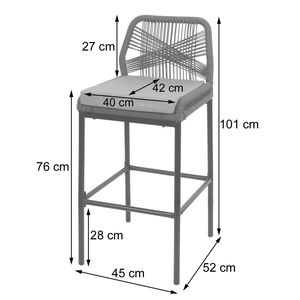 Bộ 2 ngoài trời <span class=keywords><strong>Patio</strong></span> <span class=keywords><strong>Bar</strong></span> Phân handwoven sợi dây thừng với đệm chống thấm nước khung kim loại cho nhà bếp đảo hồ bơi-Ghế vườn - Product Image 6