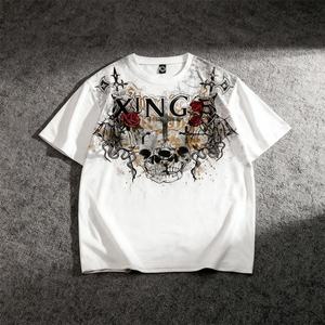 Camiseta Oversize de Algodón 100% de Gran Venta 2026 con Estampado Gráfico Digital Retro de Calavera Personalizado Estilo Urbano para Hombre, Camiseta Corta de Corte Cuadrado - Product Image 1