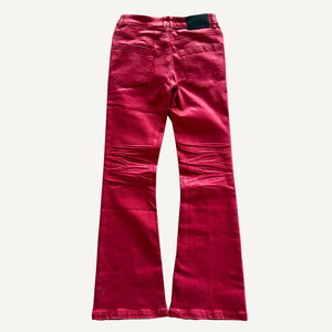 Red Flare Denim Jeans High Waist Ruched Solid Color Casual Cotton <b>Pants</b> Spring Style Stacked <b>Boot</b> Cut Midweight Fabric Jeans - Product Image 3