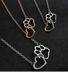 Csja — collier avec pendentif patte et cœur, bijoux à la mode, pendentif, avec patte de chien, G1358 - Product Image 2