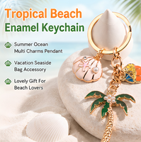 Porte-clés Émail Plage Estivale avec Breloques Palmier, Ananas, Coquillage, Étoile de Mer, Queue de Sirène – Pendentif Métallique pour Sac de Vacances pour Femme