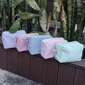 Caja de cosméticos Seersucker color rosa y azul marino, organizador de maquillaje, bolsa de algodón, bolsas de viaje para inodoro, 50 Uds. - Product Image 1