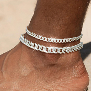 Ensemble <span class=keywords><strong>de</strong></span> chevillères en cuivre plaqué or, double couche, style Hiphop, unisexe, pour la plage et l'été, avec formes géométriques - Product Image 6