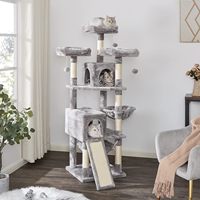 Grand arbre à chat à plusieurs niveaux avec griffoirs recouverts de sisal 2 plus grands condos en peluche perchoir hamac pour chatons en fourrure de bois
