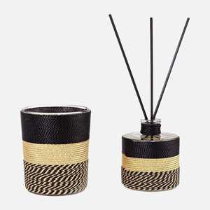 Ensemble diffuseur de parfum et bougie en verre rond tressé noir pour la décoration intérieure - Product Image 2