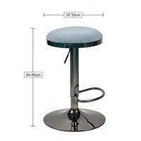 Tabouret de bar moderne bleu clair avec piètement en métal chromé noir, pivotant, hauteur réglable, avec repose-pieds pour pub et bar