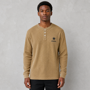 <span class=keywords><strong>Camiseta</strong></span> de Hombre Personalizada, Estilo Waffle, Manga Larga, Henley con Tres Botones, Informal, de Algodón, con Estampado DTG, Tejido de Punto, Cuello Redondo, Estilo Retro, Streetwear - Product Image 1