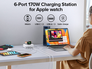<span class=keywords><strong>Cargador</strong></span> GaN <span class=keywords><strong>de</strong></span> 170W, 3A3C, 6 Puertos, con Carga Inalámbrica Integrada, Enchufe EU, US, UK, AU, <span class=keywords><strong>Cargador</strong></span> <span class=keywords><strong>de</strong></span> Escritorio <span class=keywords><strong>de</strong></span> Viaje para <span class=keywords><strong>iPhone</strong></span> y <span class=keywords><strong>Apple</strong></span> Watch - Product Image 3