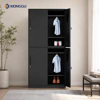 Armoire de rangement en acier noir à quatre portes, casier métallique pour vêtements, penderie de chambre à coucher avec tringle de suspension pour dortoir scolaire