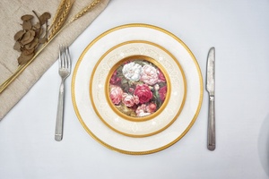 2020 New Bone China 16 Chiếc Đĩa Vàng Nổi Bộ Gốm Hoa Hồng Sang Trọng Bằng Sứ Với Bộ Đồ Ăn Hoa Uzbekistan - Product Image 2