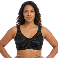 Sujetador Cómodo de Verano para Mujer Talla Grande Ulla Popken, con Encaje y Malla, Sin Varillas, Negro, Cierre Trasero, 95D 830454100-95D