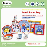 Desechable 350g recubierto esmaltado Kidsren's Birthday Cup Square Robot Series Cuenco de papel Plato de comida Estilo de dibujos animados Set de fiesta