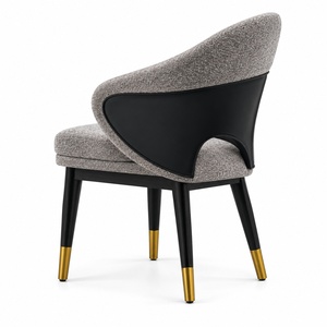 Silla de Comedor Moderna Tapizada con Respaldo Curvo, Tela Gris, Patas Doradas, Envío en EE. UU. - Product Image 4