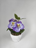Tanaman Pansy Buatan Warna Ungu dalam Pot Keramik Berpilin, Bunga Sutra Realistis dengan Alas Batu untuk Hiasan Kantor & Rumah.