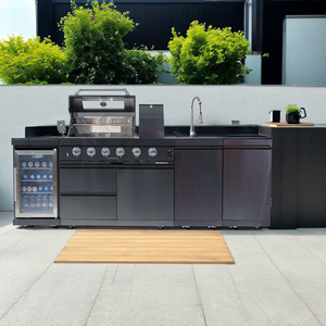 Juego de Cocina Exterior a Gas para Jardín con Parrilla, Horno de Pizza Grande, 6 Quemadores, Fregadero y Refrigerador - Envío desde Almacén en EE. UU. - Product Image 1