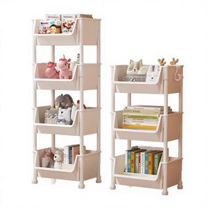 Scaffale portaoggetti in plastica da terra, mobile, per giocattoli per bambini, carrello con ruote per soggiorno e <span class=keywords><strong>cucina</strong></span>, scaffale multistrato - Product Image 1