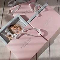 Boîtes Cadeaux Papier Estampillé Or Rose pour Bijoux avec Poignée en Ruban, Écrin à Bijoux Tiroir Coulissant et Sac en Papier pour Emballage de Boucles d'Oreilles