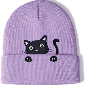 Hot-Selling Damen Katze bestickte Mütze Cute <span class=keywords><strong>Cat</strong></span> Paw 3D Digitaldruck Strick mütze mit gemeinsamen Stoff funktionen - Product Image 4