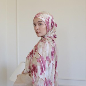 حجاب نسائي من الشيفون بنقشة أوراق الأرجايل، جودة ممتازة، وشاح بنمط نباتي مخصص بأسلوب عرقي - Product Image 4