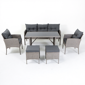 Leisure Furniture Garden Set Outdoor <b>Dining</b> Set Steel <b>Rattan</b> Rectangular <b>Table</b> With Ottoman - Product Image 1