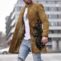 Nouvelle Arrivée Manteau Long Homme Automne Hiver Simple Boutonnage Chaud Doux Motif Carreaux Résistant au Froid