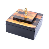 Boîte de rangement pour sachets de thé en bois laqué avec couvercle en placage incrusté, organisateur multi-compartiments pour emballage cadeau