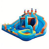 Combo gonflable géant bleu et orange avec double toboggan et piscine à balles, éco-responsable, capacité 500 kg, durable et sûr, directement du fabricant