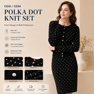 ODM Dot Pattern Button Crew Neck Quick Dry Spring Casual Two Piece <strong>Knit</strong> Set Women's <strong>Crocheted</strong> <strong>Cardigan</strong> and Skirt Set for SS - Product Image 1