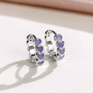 E1870 Orecchini a forma di cuore viola placcati in argento in lega di zinco, regalo carino per donna, gioielli alla moda - Product Image 3