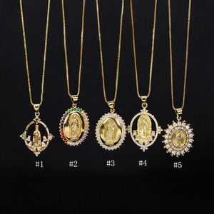 <span class=keywords><strong>Collier</strong></span> chaîne religieuse en or plaqué NZ1058 avec micro-pavé de CZ, Vierge Marie, bijoux chrétiens pour femmes, pendentif médaille - Product Image 1