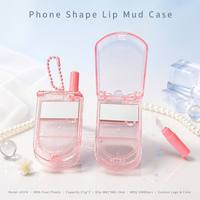 Étui vide ISMAN en forme de téléphone 5G pour baume à lèvres, double compartiment avec miroir, brosse et chaîne, emballage cosmétique rose transparent à couvercle rabattable