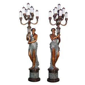 Statue en Bronze antique pour femmes, chandelier, lampe d'intérieur, en métal