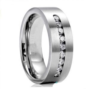 Anillo de Banda Mate Personalizado de Plata de Ley 925 con Circonita Cúbica de Alto Pulido, Anillos de Compromiso, Boda, Promesa y Eternidad para Parejas, Joyería para Hombre - Product Image 1