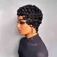 Perruque Courte Pixie en Gros, Faite à la Machine, Sans Lacet, avec Frange, Noir Naturel, 100% Cheveux Humains, pour Femme Noire