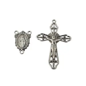 Pendentif religieux en alliage de Zinc, pièce centrale de la chance, et pendentif Crucifix, ensembles pour la fabrication d'un collier à chapelet