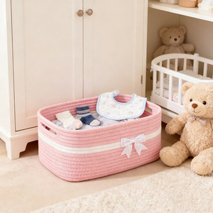 Cesta de almacenamiento tejida rectangular hecha a mano, organizador de ropa para habitación de bebé - Product Image 1