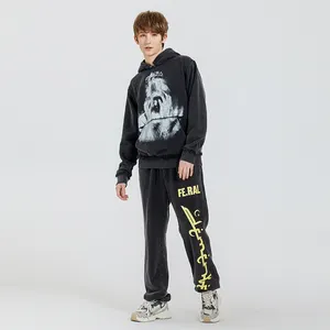 Streetwear OEM Pantalon de survêtement à jambes larges et taille élastique en coton avec logo imprimé personnalisé pour hommes