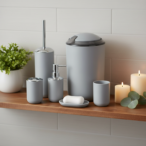 High Quality European Style Toilet <strong>Set</strong> 6 Piece Modern Plastic Household Item Grey Hotel <strong>Bathroom</strong> <strong>Accessories</strong> <strong>Set</strong> for Home - Product Image 1