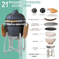 Barbecue Kamado en céramique Auplex de 21 pouces, barbecue au charbon de bois, fumoir, barbecue d'extérieur avec déflecteur de chaleur et pièces de rechange personnalisées
