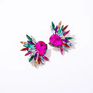 2020 Super Fashion Jewelry Colored Rhinestone Crystal Flower Petal Earrings Rose Red Glass Water Drop Stud Earrings for Party