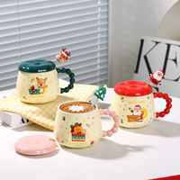 Ensemble de tasses en céramique pour couple de Noël, design Père Noël et rennes, tasses isothermes avec couvercle, cuillère, boîte cadeau