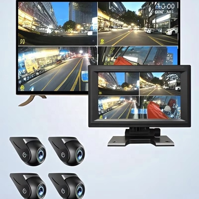 7 Inch Color Split Screen Car Rear View Camera Security 360 Monitoring DVR Recorder 4 Channels Truck Camera for Bus/Trailer/RVs
