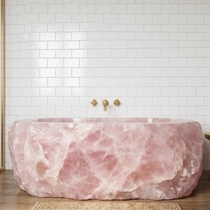 Baignoire autoportante moderne en quartzite naturel rose Cammy Stone, en marbre cristallin, sur mesure pour appartement et villa - Product Image 2