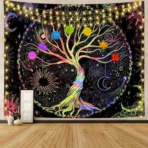 Tapisserie murale Pure Life Tree en noir et blanc, style hippie, arbre généalogique, pour chambre ou salon - Product Image 4