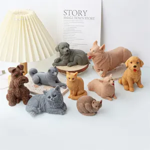 3d Kat Hond Vorm Siliconen Kaars Mallen Chihuahua Pomeranian Shih Tzu Gips Dier Kaarsvorm Voor Cake Topper Bakgereedschap