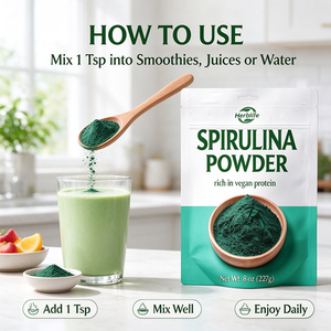 Poudre de spiruline pure OEM ODM en marque privée 8oz (227g), non-OGM, végétalienne, sans additifs, superaliment vert, riche en protéines végétales - Product Image 3