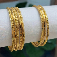 Gelang Lapis Emas 24K Dubai untuk Wanita, Set Timur Tengah 21K, Dapat Ditumpuk, Bergaris, Halus, Tipis, Mewah, Perhiasan Pengantin Etnik Arab