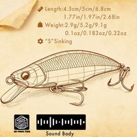 B&U JT37 45mm/50mm/68mm 2.9g/5.2g/9.1g Leurre dur coulant pleine colonne d'eau, imprimé en 3D, effet peau bio, minnow mince, eau salée/eau douce