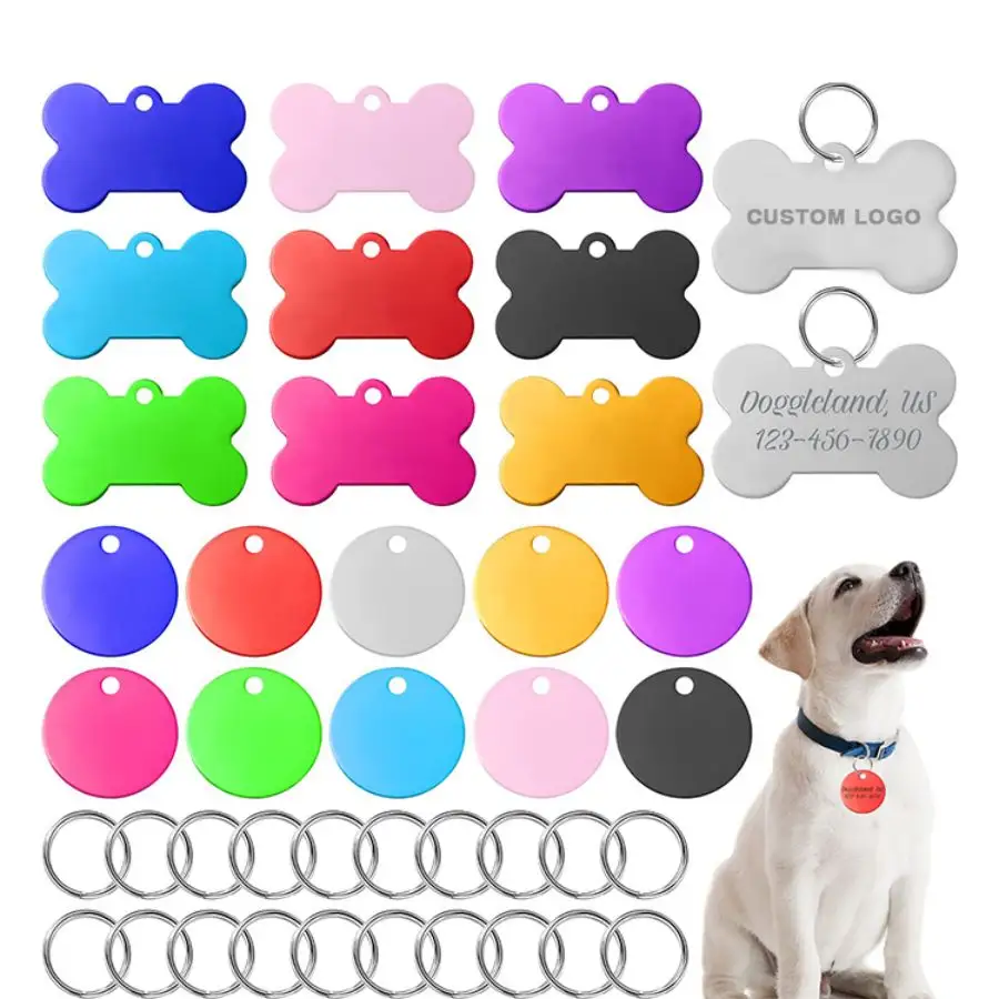 Qiygifts Custom Stainless Steel Blank Dog Tag Metal Engraving Logo Pendant for Pet ID Name Collar Dog Tag