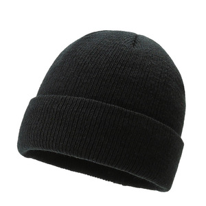 Black Knit Beanie Hat For Men Warm Winter Cuffed Style Spring 2025 Zibo Origin SJM197 - Product Image 2